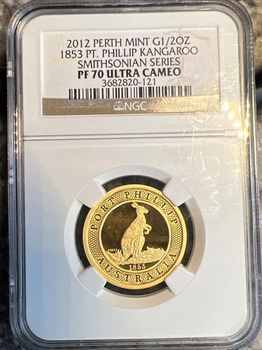 2012 Perth Mint Gold 1/2 oz 1853 Phillip Kangaroo Smithsonian Series NGC PR70