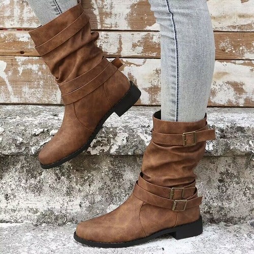 Women's Western Slouchy Ankle Boots Chunky Block Low Heel Ankle Booties - Foto 5 di 14