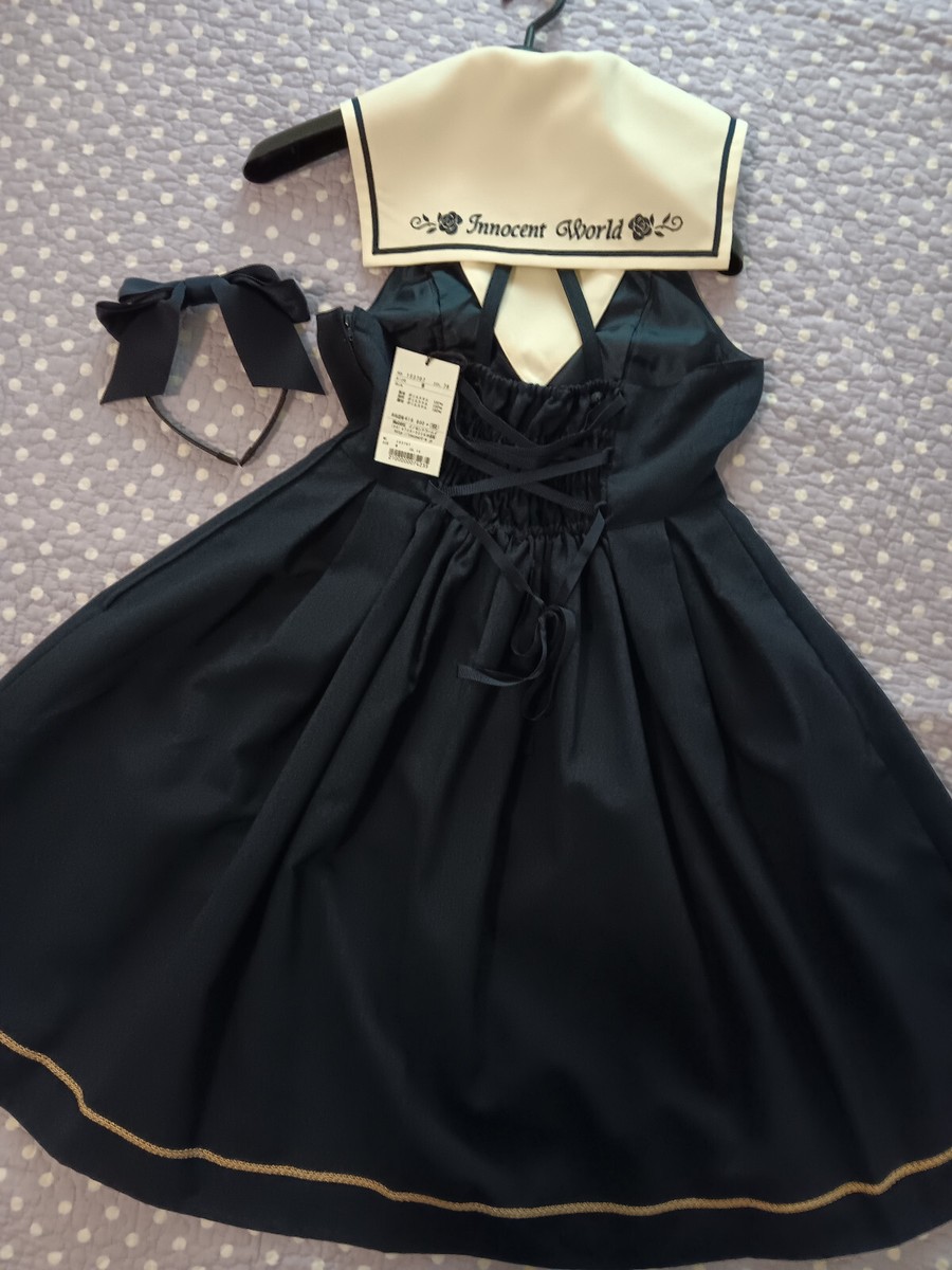 Innocent World Lolita Fashion JSK Rose Embroidered Collar Navy w