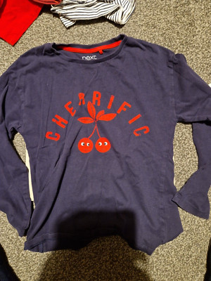 Mädchen-T-Shirt Next blau mit Kirschmuster UK ab 10 Jahren