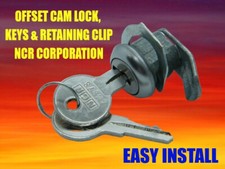 DRAWER CABINET CAM LOCK WITH TWO KEYS, SHORT OFFSET, NCR, NEW, EASY INSTALL