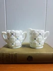 Vintage Westmoreland Forget Me Knot Old Quilt Pattern Cream Sugar Set