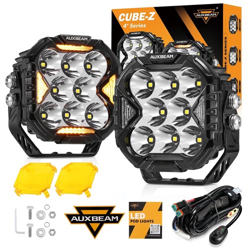 2x AUXBEAM 4" Spot LED Pods Driving Lights & Amber Covers for Can Am Maverick X3 - Picture 2 of 12