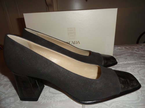 ESCADA Dark Grey Leather Suede Crocco 