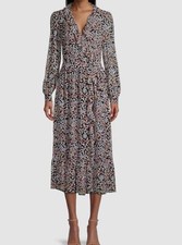 $195 Michael Kors Women Black Mod Garden Wrap Dress Size L