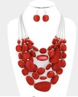 Dark Red Statement Turquoise Multi Layered Bead Chunky Necklace Earring Set