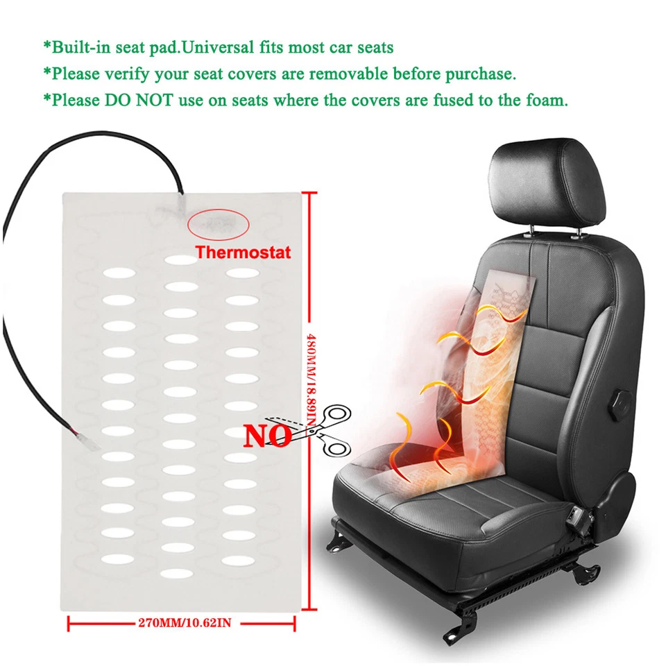 Universal Built-In Car Seat Heater Kit Fit 12V 2 Seats Alloy Wire Heating Pads - Image 4 of 4
