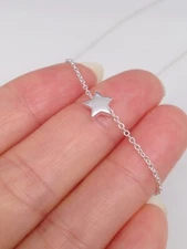 925 Sterling Silver Dainty Star Pendant Necklace Slide 6mm 16-18"