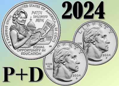 2024 P & D  American Women Quarters - Patsy Takemoto Mink - 2 coins Set UNC
