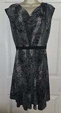 VERA WANG Sleeveless X- Small Gray Black Dress, Velvet & Lace Accents,