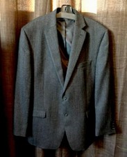 Chaps Mens Two Button Sport Coat Blue Gray Houndstooth 100 Wool Blazer 44 R