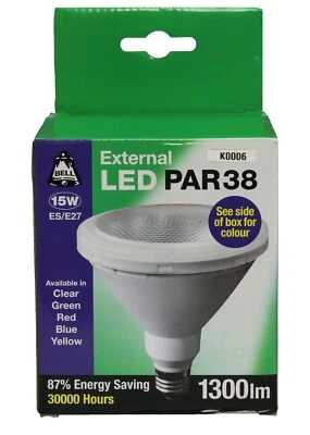 Bell Lighting 15W LED PAR38 External Light Bulb - ES, Blue E27 Cap