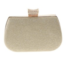Gold Tone Metal Glitter Fabric Clutch Evening Bag TLX185-GLD