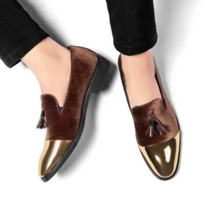Mens Velvet Patchwork Pointed Toe Tassels Loafers Driving Casual Nightclub Shoes