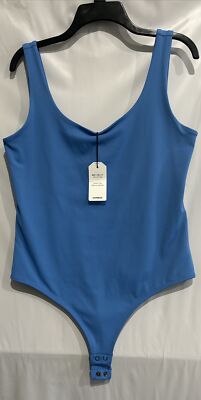 NWT Express Body Contour Compression Scoop Neck Bodysuit Thong Snap BLUE Large