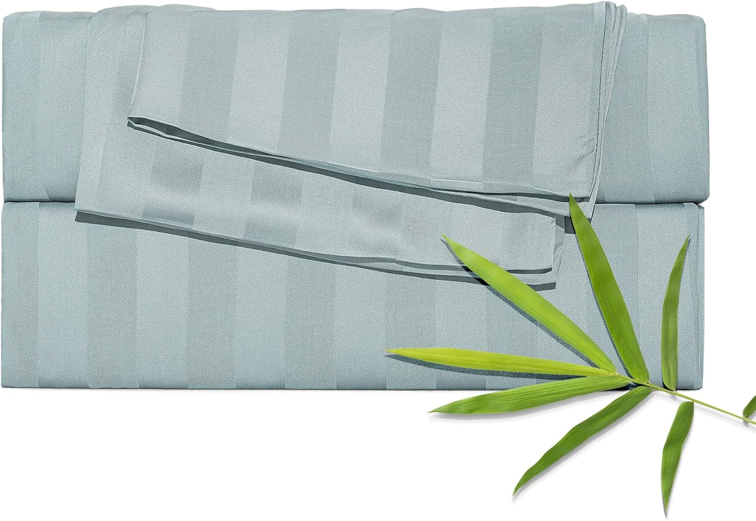 Cooling Queen Sheets, 100% Viscose Derived from Bamboo, Striped Porclain Blue Br