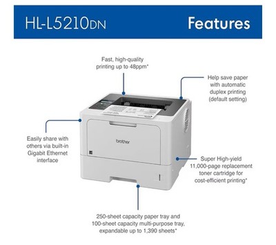 Brother HL-L5210DN Business Monochrome Laser Printer Duplex Printing 256MB New