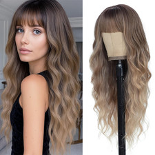 Blonde Wigs with Bangs for Women 26Inch Long Wavy Curly Wig Natural Looking Synt