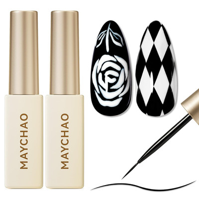 2Pcs Black White Gel Liner Nail Art Set 3D Effect Gel Nail Polish 8Ml Build in T