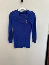 Style  Co Women's Blue Long Sleeve Long Sweater small cotton cowl neck pullover