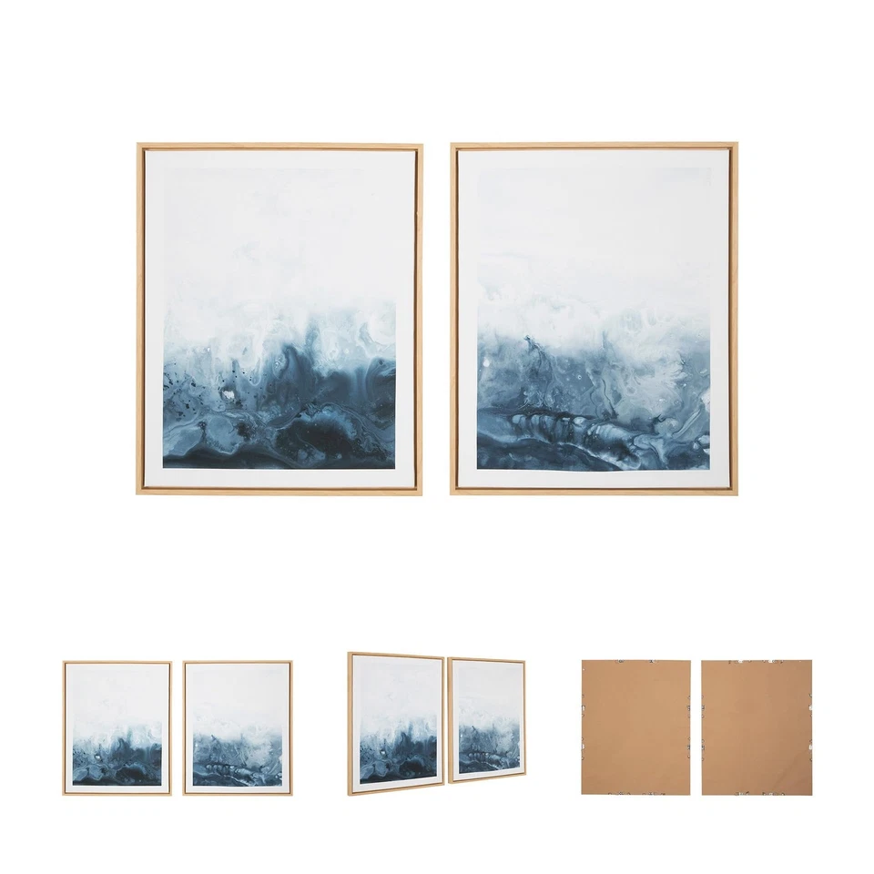 Holport Contemporary Abstract Framed Wall Art Set, 2 Count, Blue & White - Image 2 of 4