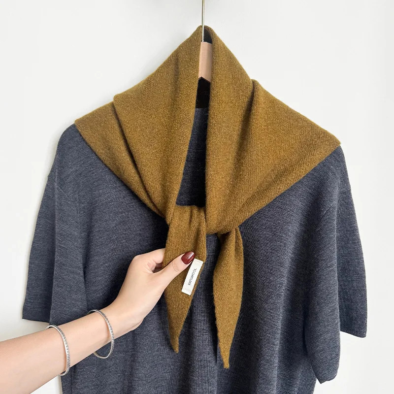 Two Color Triangle Wool Knit Triangle Scarf Wrap - Multi-Functional Winter Head Cover for ...