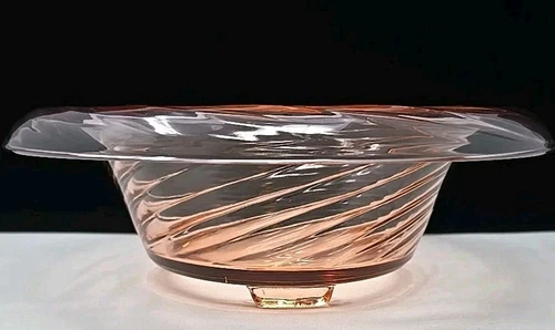 Fostoria Glass Bowl Spiral Optic 1920 Pink Deco Footed Rolled Edge Console 11"