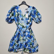 Alex Marie Women's Dress Petite Size 14 Fits Large Blue Floral Faux Wrap New 