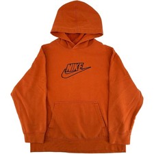 VTG y2k Youth Orange Black Embroidered Nike Block Letter Hoodie Sweatshirt Sz L