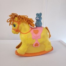 Vintage 1981 Mattel Crib Rail Rocking Horse And Bunny Childs Toy Yellow Preowned