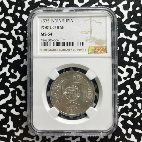 1935 Portuguese India 1 Rupia NGC MS64 Lot#G1088 Silver! Choice UNC!
