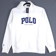 Polo Ralph Lauren Classic Fleece Hoodie Mens White Pullover Chenille Logo New
