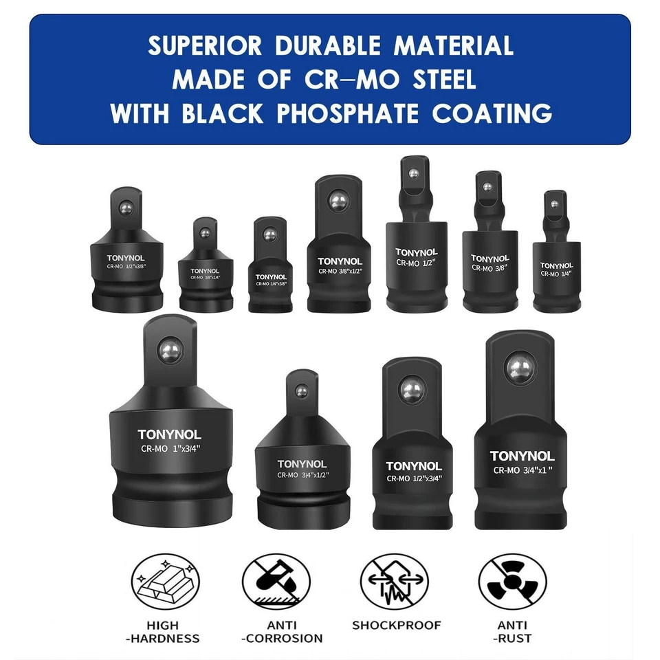 11pcs Impact Adapter and Reducer Set and Universal Joint Swivel Socket Adapte... - Image 4 of 4