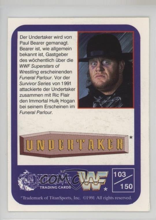 Carte WWF Merlin 1991 - The Undertaker #103 Rookie - Édition Allemande - Non Notée