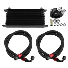 10 Row AN10 Universal Engine Transmission Oil Cooler Filter Adapter Hose Kit 1.4