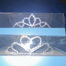 2 Silver Crystal Tiara Sets with Clear Stones in Blue Gift Boxes