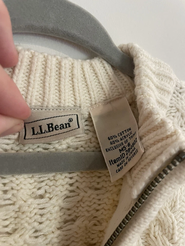 Boys LL Bean Cream Knit 1/4 Zip Sweater Size 5/6 Excellent Condition - Image 2 of 3
