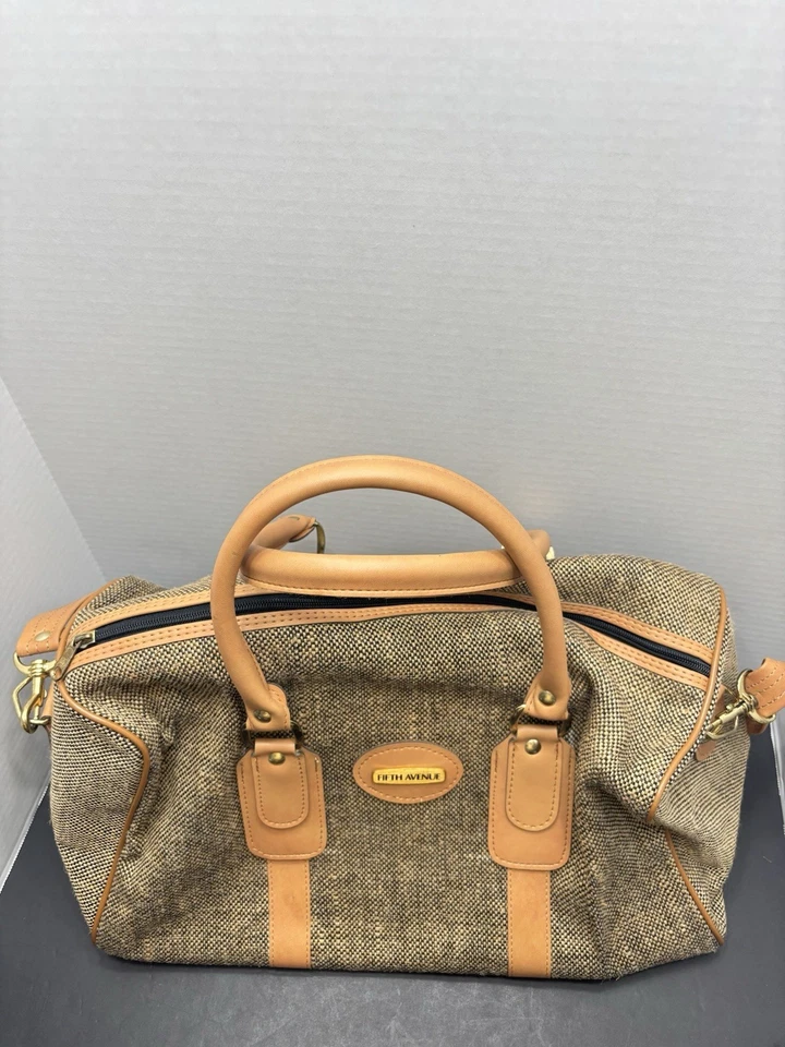 Vintage Tweed FIFTH AVENUE Travel Luggage Shoulder Carry On Bag Handle Medium - Image 2 of 4
