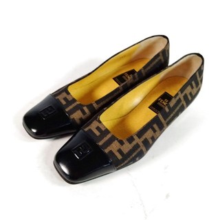 Fendi Shoes Canvas Leather FF Monogram Black Brown US 7.5 Women's Pumps 4538525