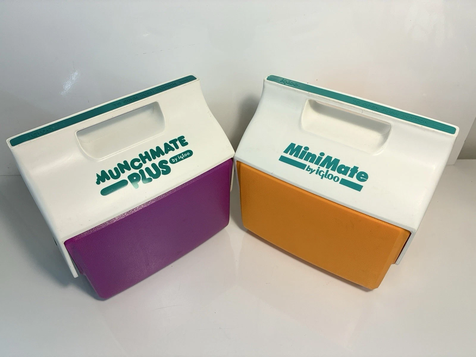 Vtg Munchmate Plus + Minimate by Igloo Lunch Drink Cooler Purple Orange Camping