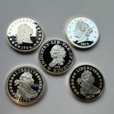 Lot de 5 pièces de monnaie États-Unis COPIE épreuve 1792 1794 1796 1804 1913