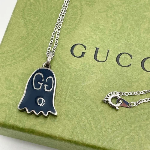 GUCCI Fantasma Blu Collana Ciondolo Smalto Argento Sterling 925 con Scatola Originale VG