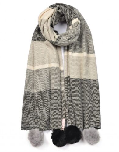 Women Ladies Winter Scarf Cashmere Bland Plain Printed Tassel Hem Pompom Scarf - Picture 115 of 275