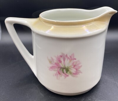 Antique Kahla Germany White & Pink Floral Lusterwear Porcelain Creamer, 4 , EUC
