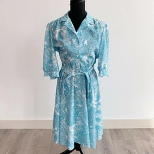 Vintage California Looks Secretary Lightweight Polyester Dress Blue 10 Petite