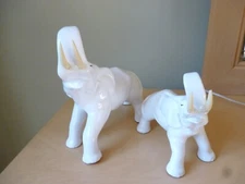 VTG ArtMark Set of 2 Porcelain Elephant 14" & 10"Trunk Up Figurine Good Fortune 