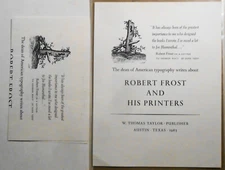 Publisher's Prospectus for Robert Frost And His Printers by Joseph Blumenthal
