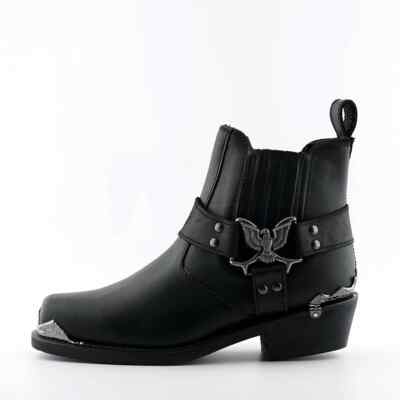 Grinders Eagle Lo Herren Schwarz Leder Biker Stiefel Cowboy Westernstiefel