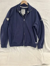 Roots 73 Mens Jacket Blue Sweater Zip Up Syngenta Arm Patch Size L Large