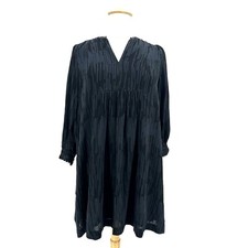 NEW Ann Taylor Womens 14 Dress Dobby Shirred Shift Dress Long Sleeve Black Party